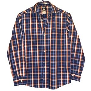IZOD Boys Blue and Orange Plaid Shirt Medium